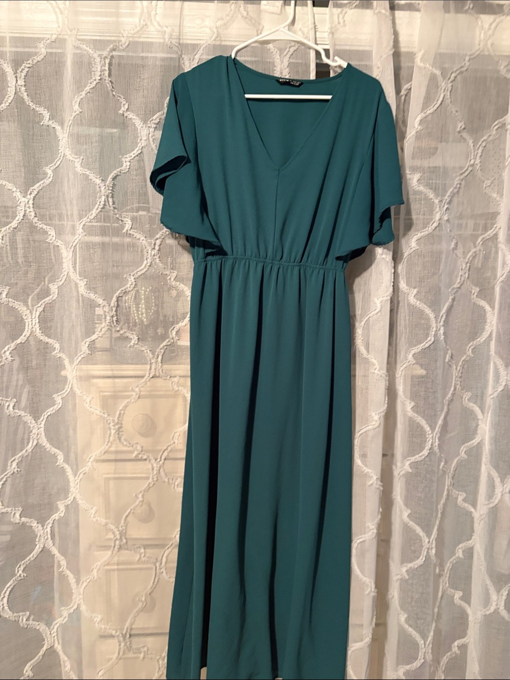 SHEIN Teal V-Neck Flutter Sleeve Maxi Dress